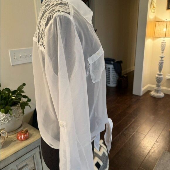 White Sheer Button-Up Blouse - Picture 2 of 4